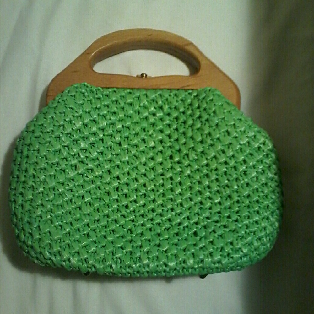 Vintage Lime Green Crocheted Straw Purse Handbag